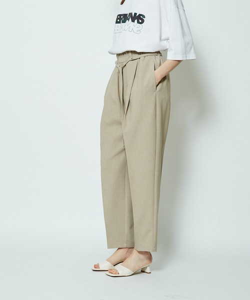 CIAOPANIC（チャオパニック）の「＃【SUPERTHANKS/スーパーサンクス】BELT TUCK TAPERD PT/タックテーパードパンツ（その他パンツ・レディース・ブラック/チェック/ライトベージュ・SMALL）」の6枚目の写真