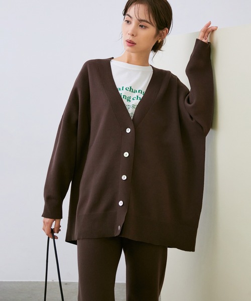 ROPE'(ロペ)の「【セットアップ対応】コットンポリ接結ニットワイドカーディガン(カーディガン/ボレロ・レディース・ベージュ/ダークブラウン・38)」の2枚目の写真