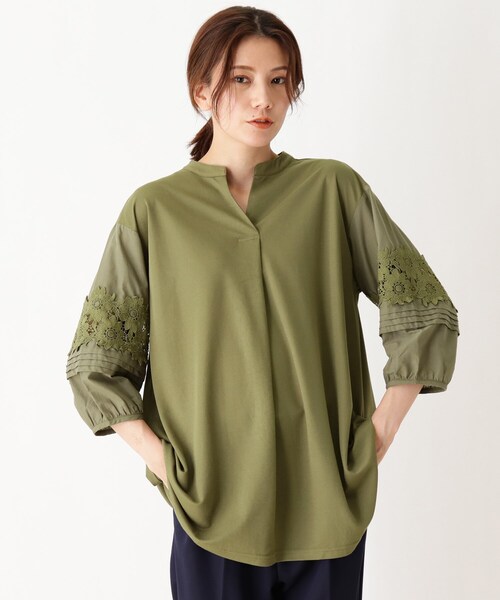 SHOO・LA・RUE(シューラルー)の「◆袖レースチュニックブラウス(シャツ/ブラウス・レディース・カーキ/サンドベージュ/ネイビー・00)」の3枚目の写真