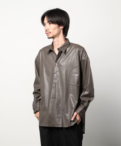 トワロニエ Toironier VEGAN LOOSE SHIRTS レザーシャツ 2110007 グレー サイズ：0