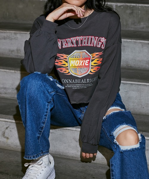 WEGO（ウィゴー）の「WEGO/グラフィックショートロンT（Tシャツ/カットソー・レディース・ホワイト/ネイビー/サックスブルー/スミクロ/その他1/オートミール/アニマル/アイボリー/マスタード/ダークグリーン/その他2/パープル/ホワイト系その他・SMALL/MEDIUM）」の5枚目の写真