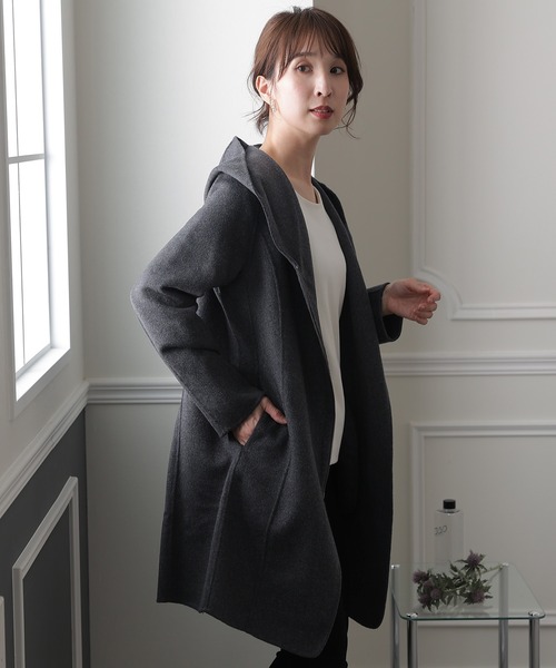 PourVous(プールヴー)の「フード付きウールミディアムコート(その他アウター・レディース・ライトグレー/ダークグレー・M/L)」の14枚目の写真