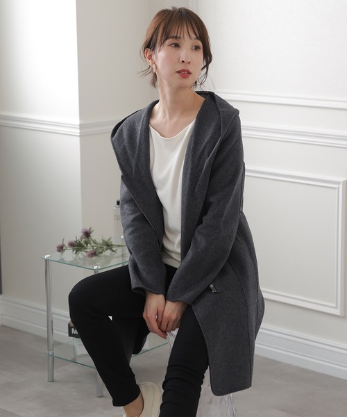 PourVous(プールヴー)の「フード付きウールミディアムコート(その他アウター・レディース・ライトグレー/ダークグレー・M/L)」の9枚目の写真