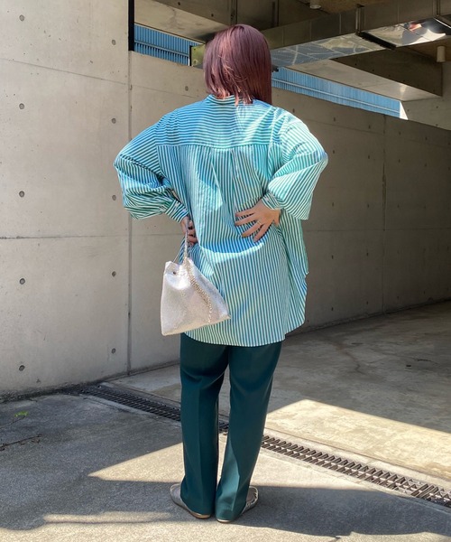 DouDou（ドゥドゥ）の「【WEB限定】ストライプシャツ（シャツ/ブラウス・レディース・ネイビー/グリーン/ピンク・FREE）」の8枚目の写真