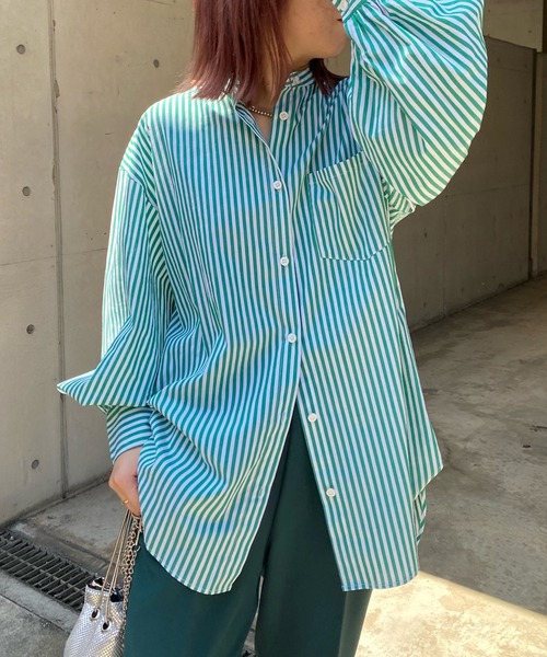 DouDou（ドゥドゥ）の「【WEB限定】ストライプシャツ（シャツ/ブラウス・レディース・ネイビー/グリーン/ピンク・FREE）」の12枚目の写真