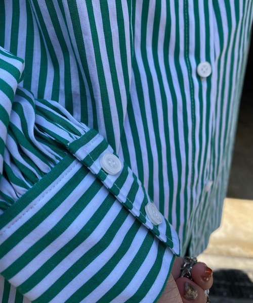 DouDou（ドゥドゥ）の「【WEB限定】ストライプシャツ（シャツ/ブラウス・レディース・ネイビー/グリーン/ピンク・FREE）」の9枚目の写真