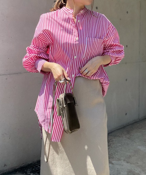 DouDou（ドゥドゥ）の「【WEB限定】ストライプシャツ（シャツ/ブラウス・レディース・ネイビー/グリーン/ピンク・FREE）」の6枚目の写真