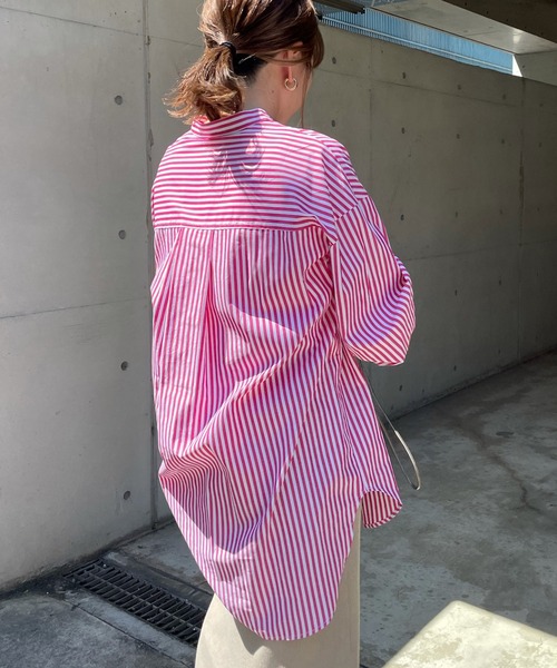 DouDou（ドゥドゥ）の「【WEB限定】ストライプシャツ（シャツ/ブラウス・レディース・ネイビー/グリーン/ピンク・FREE）」の10枚目の写真