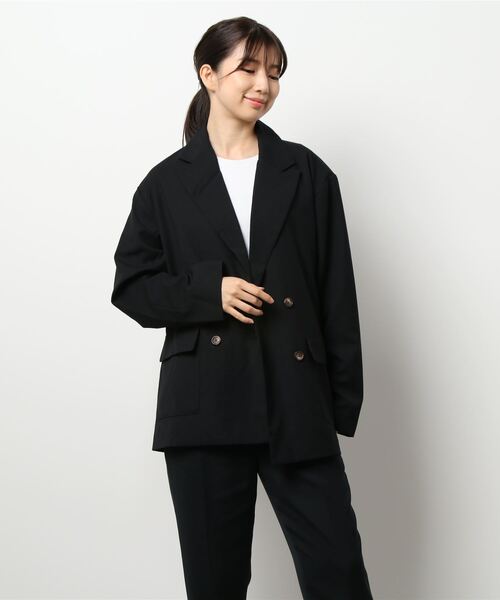 koe（コエ）の「ポリトロダブルジャケット*（ブルゾン・レディース・ブラック/ライトグレー/ライトベージュ・S/L/M）」の2枚目の写真