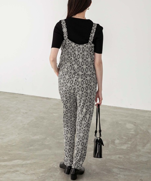 Chaco closet（チャコ クローゼット）の「フランス製/ストレッチジャージ・プリント柄サロペット（サロペット/オーバーオール・レディース・ブルー/ブラック・FREE）」の3枚目の写真