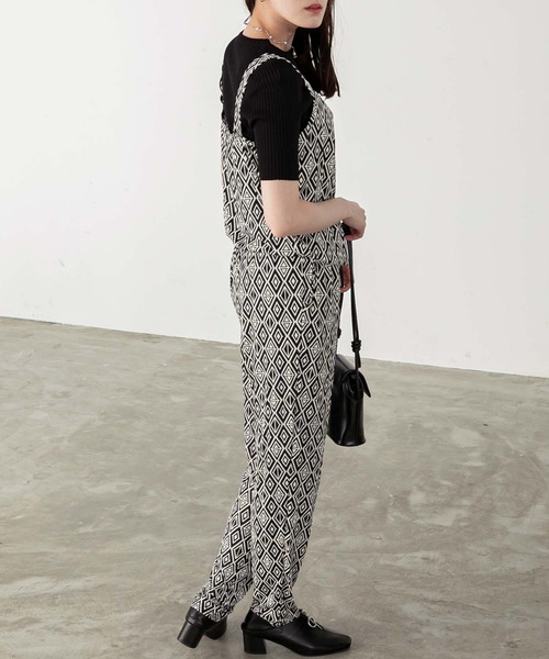 Chaco closet（チャコ クローゼット）の「フランス製/ストレッチジャージ・プリント柄サロペット（サロペット/オーバーオール・レディース・ブルー/ブラック・FREE）」の7枚目の写真