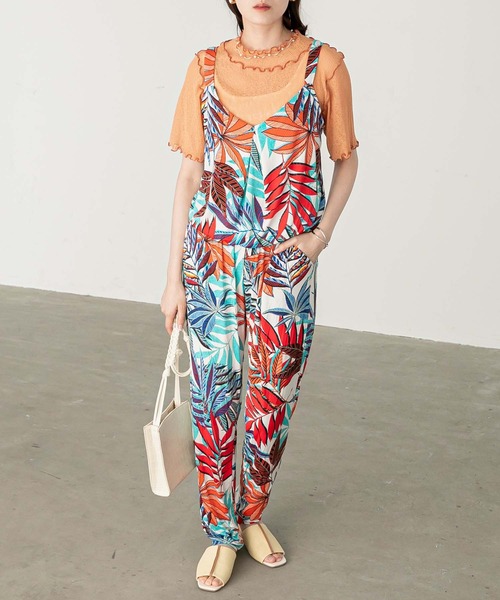 Chaco closet（チャコ クローゼット）の「フランス製/ストレッチジャージ・プリント柄サロペット（サロペット/オーバーオール・レディース・ブルー/ブラック・FREE）」の12枚目の写真