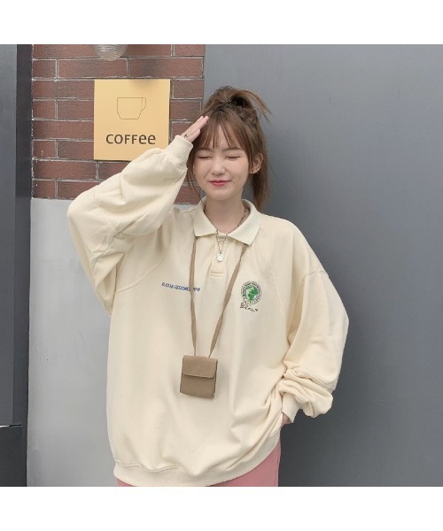 8YARDS オフホワイト 襟付きプルオーバー Mサイズ ポロシャツ 8YARDS / Women's Backslash MockNeck | White