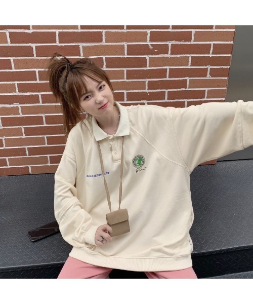 DEVICE(デバイス)の「オーバーサイズ 襟付き ポロシャツ デザイン スウェット トレーナー ポロネック ラガーシャツ(ポロシャツ・レディース・ブラック/ベージュ/グレー・FREE)」の20枚目の写真
