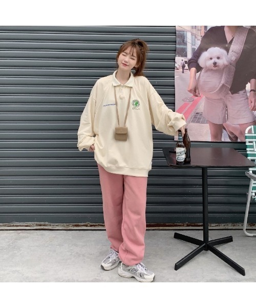 DEVICE(デバイス)の「オーバーサイズ 襟付き ポロシャツ デザイン スウェット トレーナー ポロネック ラガーシャツ(ポロシャツ・レディース・ブラック/ベージュ/グレー・FREE)」の14枚目の写真