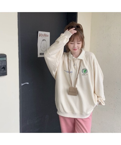 DEVICE(デバイス)の「オーバーサイズ 襟付き ポロシャツ デザイン スウェット トレーナー ポロネック ラガーシャツ(ポロシャツ・レディース・ブラック/ベージュ/グレー・FREE)」の18枚目の写真