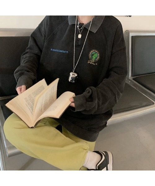 DEVICE(デバイス)の「オーバーサイズ 襟付き ポロシャツ デザイン スウェット トレーナー ポロネック ラガーシャツ(ポロシャツ・レディース・ブラック/ベージュ/グレー・FREE)」の22枚目の写真