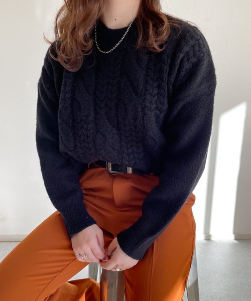 nemne store(ネンネストア)の「美術館を巡るケーブルニット(ニット/セーター・レディース・マスタード/ブルー/アイボリー/ブラック・フリー)」の6枚目の写真
