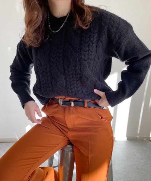 nemne store(ネンネストア)の「美術館を巡るケーブルニット(ニット/セーター・レディース・マスタード/ブルー/アイボリー/ブラック・フリー)」の7枚目の写真