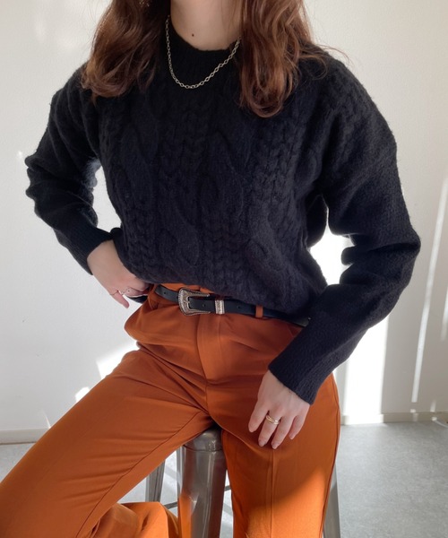 nemne store(ネンネストア)の「美術館を巡るケーブルニット(ニット/セーター・レディース・マスタード/ブルー/アイボリー/ブラック・フリー)」の8枚目の写真