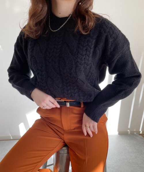 nemne store(ネンネストア)の「美術館を巡るケーブルニット(ニット/セーター・レディース・マスタード/ブルー/アイボリー/ブラック・フリー)」の9枚目の写真