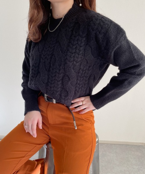 nemne store(ネンネストア)の「美術館を巡るケーブルニット(ニット/セーター・レディース・マスタード/ブルー/アイボリー/ブラック・フリー)」の10枚目の写真