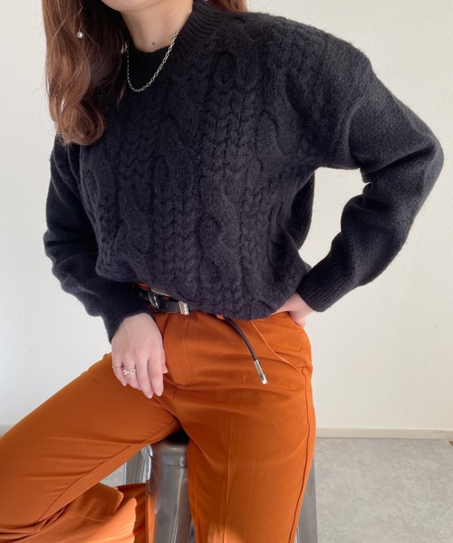nemne store(ネンネストア)の「美術館を巡るケーブルニット(ニット/セーター・レディース・マスタード/ブルー/アイボリー/ブラック・フリー)」の11枚目の写真