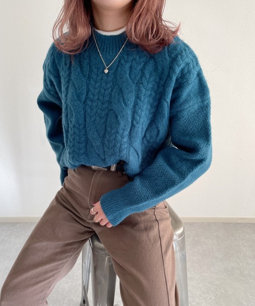 nemne store(ネンネストア)の「美術館を巡るケーブルニット(ニット/セーター・レディース・マスタード/ブルー/アイボリー/ブラック・フリー)」の14枚目の写真