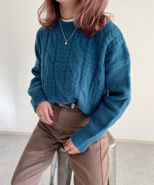 nemne store(ネンネストア)の「美術館を巡るケーブルニット(ニット/セーター・レディース・マスタード/ブルー/アイボリー/ブラック・フリー)」の15枚目の写真