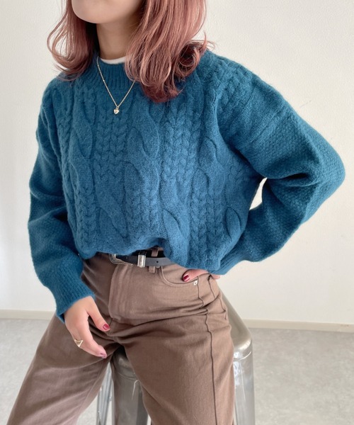 nemne store(ネンネストア)の「美術館を巡るケーブルニット(ニット/セーター・レディース・マスタード/ブルー/アイボリー/ブラック・フリー)」の16枚目の写真