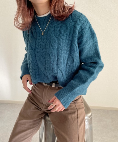 nemne store(ネンネストア)の「美術館を巡るケーブルニット(ニット/セーター・レディース・マスタード/ブルー/アイボリー/ブラック・フリー)」の17枚目の写真