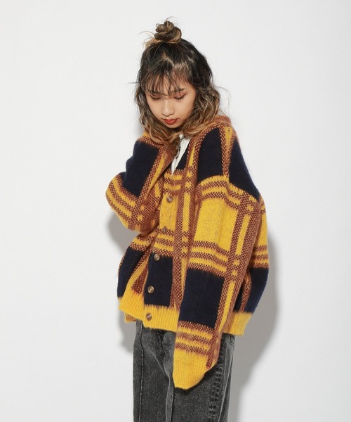 PBLIM（ページボーイリム）の「【PAGEBOYLIM】チェックシャギーカーデ（カーディガン/ボレロ・レディース・ネイビー系/イエロー系その他・FREE）」の6枚目の写真