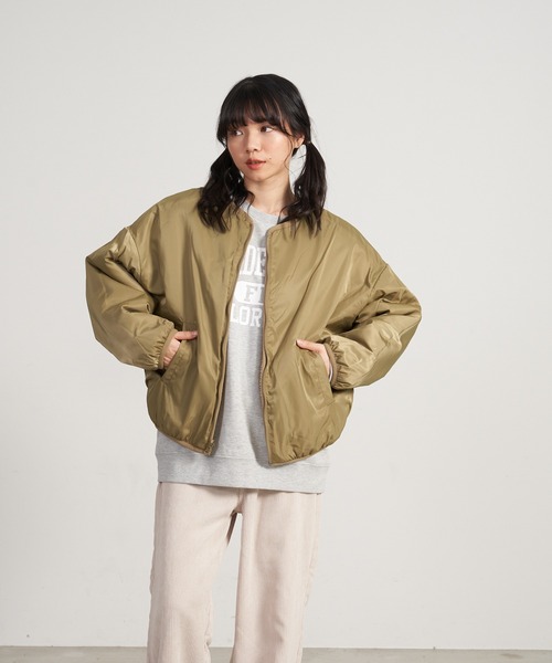 OUTDOOR PRODUCTS APPAREL(アウトドアプロダクツアパレル)の「リバーシブルノーカラーボアブルゾン(ブルゾン・レディース・ベージュ/アイボリー・MEDIUM/LARGE)」の6枚目の写真
