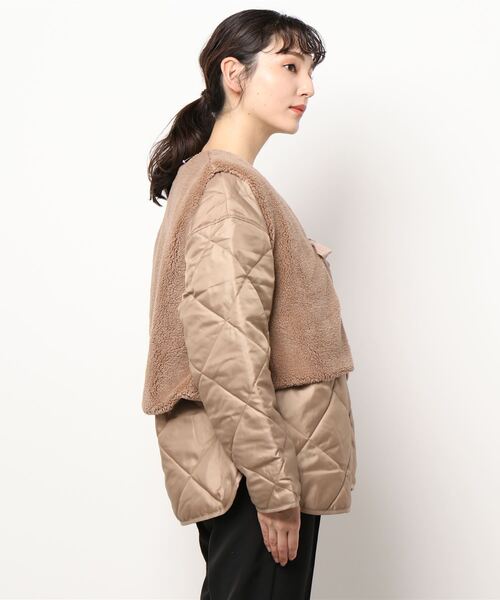 ehka sopo（エヘカソポ）の「ボアベスト付キルトジャケット（ノーカラージャケット・レディース・ベージュ/グリーン/キナリ・ﾌﾘ-）」の6枚目の写真