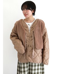 ehka sopo | ボアベスト付キルトジャケット(ノーカラージャケット)