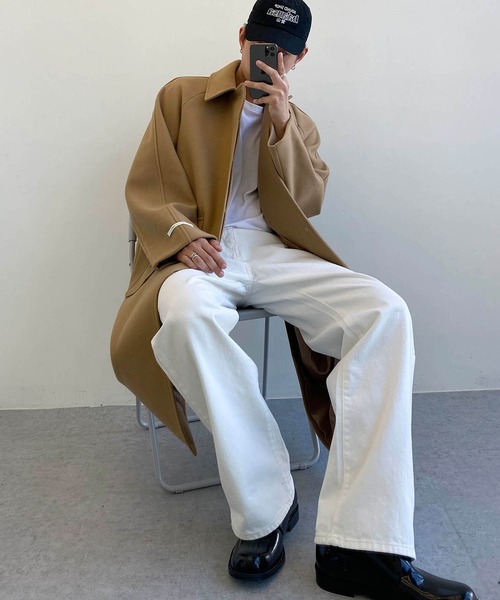 minsobi（ミンソビ）の「overfit raglan long coat　オーバーシルエットラグランロングコート（ステンカラーコート・メンズ・ブラック/ベージュ・FREE）」の7枚目の写真