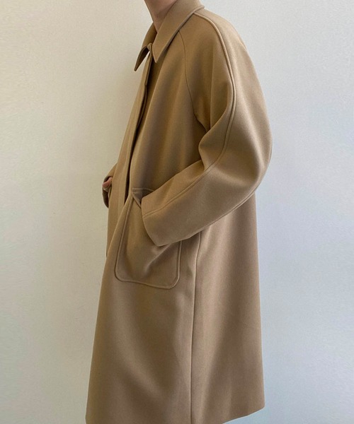 minsobi（ミンソビ）の「overfit raglan long coat　オーバーシルエットラグランロングコート（ステンカラーコート・メンズ・ブラック/ベージュ・FREE）」の12枚目の写真