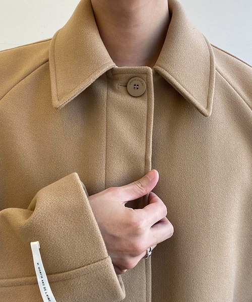 minsobi（ミンソビ）の「overfit raglan long coat　オーバーシルエットラグランロングコート（ステンカラーコート・メンズ・ブラック/ベージュ・FREE）」の13枚目の写真