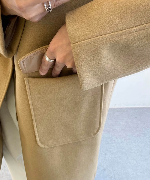 minsobi（ミンソビ）の「overfit raglan long coat　オーバーシルエットラグランロングコート（ステンカラーコート・メンズ・ブラック/ベージュ・FREE）」の14枚目の写真