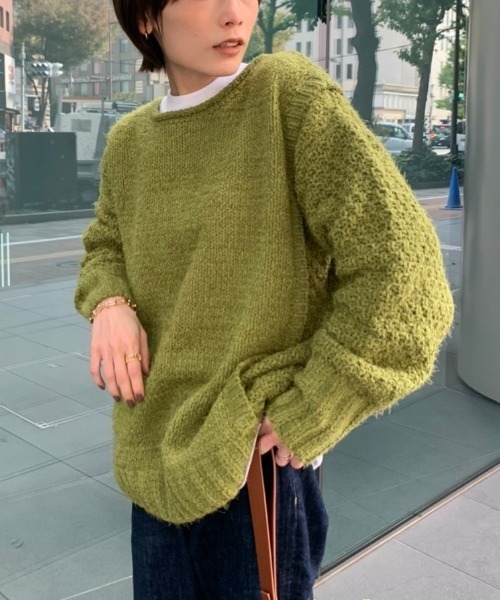 rem closet（レムクローゼット）の「バスケットモールニット（ニット/セーター・レディース・チャコールグレー/アイボリー/オリーブ・S）」の3枚目の写真