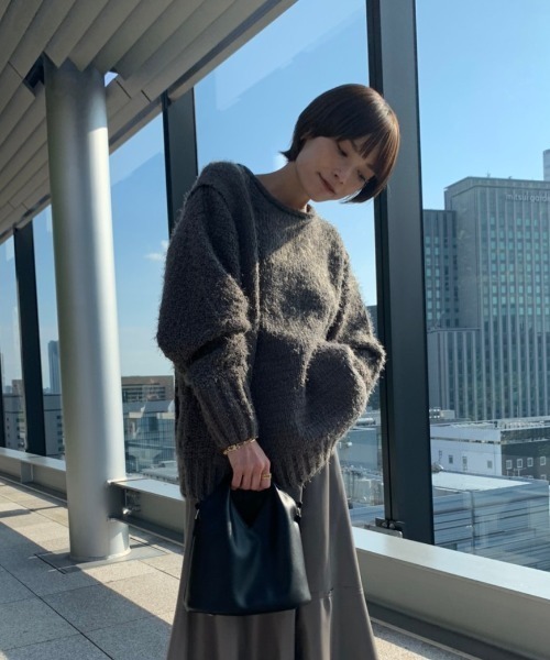 rem closet（レムクローゼット）の「バスケットモールニット（ニット/セーター・レディース・チャコールグレー/アイボリー/オリーブ・S）」の5枚目の写真