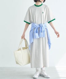 U.S. POLO ASSN. | U.S. POLO ASSN./ユーエスポロアッスン 別注 天竺リンガー半袖ロングワンピース/マルチボーダー/ヘンリーネック(ワンピース)