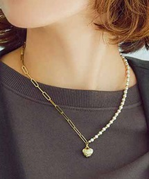 IEDIT | ＩＥＤＩＴ　小森美穂子さんコラボ　ハートチャームが大人の遊び心　貝パール遣いのデザインネックレス〈ホワイト〉(ネックレス)