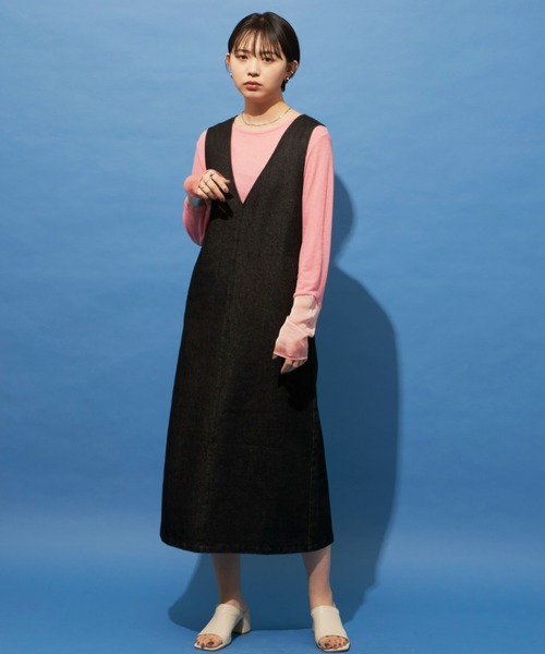 Aunt Marie's(アントマリーズ)の「Vネックデニムジャンスカ(ジャンパースカート・レディース・ネイビー/アイボリー/ブラック・FREE)」の20枚目の写真