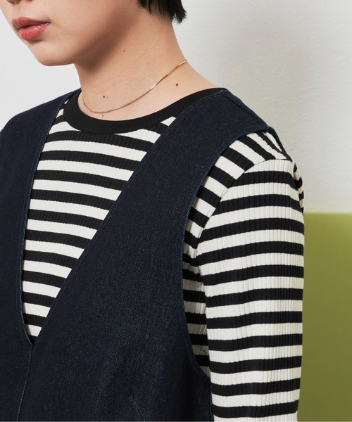 Aunt Marie's(アントマリーズ)の「Vネックデニムジャンスカ(ジャンパースカート・レディース・ネイビー/アイボリー/ブラック・FREE)」の14枚目の写真