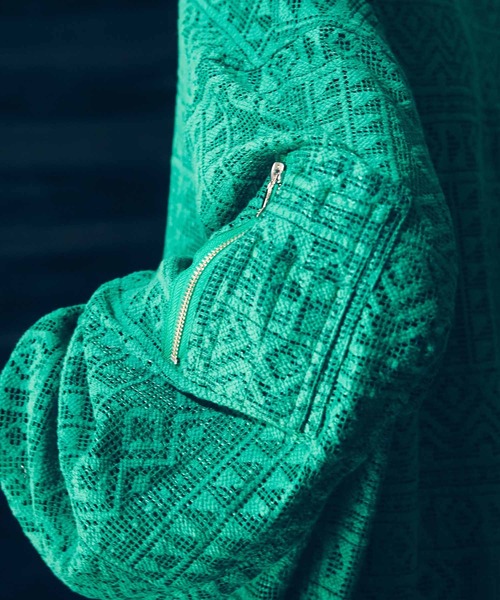 MAISON SPECIAL（メゾンスペシャル）の「《ユニセックスアイテム》ジオメトリックレースプライムオーバーボンバーシアージャケット 【MAISON SPECIAL/メゾンスペシャル】（MA-1・メンズ・グリーン/ブラック/オフホワイト・1/2）」の11枚目の写真