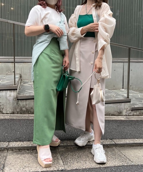 one after another NICE CLAUP（ワンアフターアナザーナイスクラップ）の「新色追加　サイドボタンスリットスカート（スカート・レディース・グリーン/ブラウン系その他/アイボリー/ブラック/ピンク/ピンク系/オレンジ・FREE）」の8枚目の写真