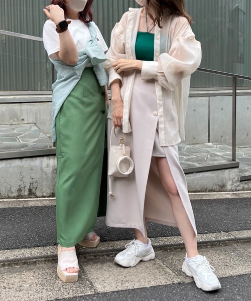 one after another NICE CLAUP（ワンアフターアナザーナイスクラップ）の「新色追加　サイドボタンスリットスカート（スカート・レディース・グリーン/ブラウン系その他/アイボリー/ブラック/ピンク/ピンク系/オレンジ・FREE）」の9枚目の写真