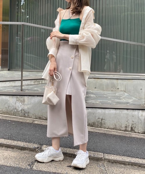 one after another NICE CLAUP（ワンアフターアナザーナイスクラップ）の「新色追加　サイドボタンスリットスカート（スカート・レディース・グリーン/ブラウン系その他/アイボリー/ブラック/ピンク/ピンク系/オレンジ・FREE）」の10枚目の写真