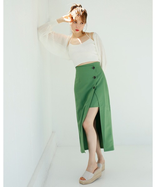 one after another NICE CLAUP（ワンアフターアナザーナイスクラップ）の「新色追加　サイドボタンスリットスカート（スカート・レディース・グリーン/ブラウン系その他/アイボリー/ブラック/ピンク/ピンク系/オレンジ・FREE）」の16枚目の写真